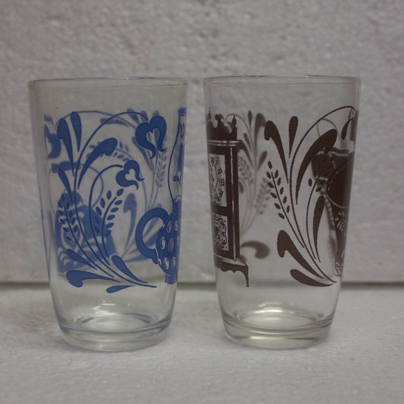 Vintage Set of 2 Swanky Swig Antique Pattern Juice Glasses 4 Ounce Kraft - Picture 2 of 5